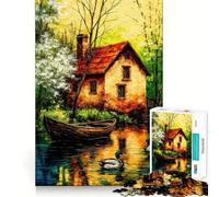 Casetta sul fiume con anatre - Puzzle da 1000 pezzi per ragazzi - Migliora la memoria - Gioco rilassante - Taglio netto - Esposizione artistica (50x75cm)