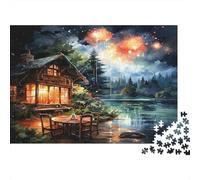 Casetta Sul Lago Scena Notturna Puzzle 1000 Pezzi Gioco di Puzzle 1000 Pezzi Carta Per Adulti Relax Decorazione Regalo Famiglia 38x26cm/1000pcs