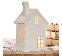 Casette natalizie in ceramica | Case natalizie retrò illuminate a LED, ornamenti per la casa sulla scrivania, ornamenti natalizi in miniatura, decorazioni per la camera con lampade natalizie