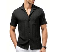 Casey Kevin Camicia Cubano Uomo Jacquard 3D Maniche Corte Estiva Vacanze