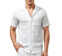 Casey Kevin Camicia Cubano Uomo Jacquard 3D Maniche Corte Estiva Vacanze