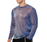 Casey Kevin Camicia Trasparente Uomo Manica Lunga Glitter Maglia a Rete Paillettes Abbigliamento Sexy Discoteca Mesh Shirt Fishnet Trasparenti Maglietta Vedere Attraverso Tops Clubwear Party Night, S