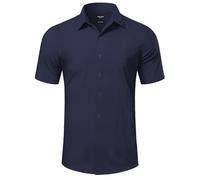 Casey Kevin Camicia Uomo Maniche Corte in Fibra di Bamboo - Camicia a Righe | Camicia Uomo Maniche Corte - Traspirante, No Stiro, Elegante e Casual - Per Estate, Spiaggia, Lavoro e Cerimonie