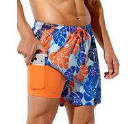 Casey Kevin Costume da Bagno Uomo Corto 2-in-1 Compressione Pantaloncini Asciugatura Rapida Shorts con Tasche，per Mare