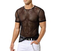 Casey Kevin Maglia a Rete Uomo Sexy Trasparente Camicia Rete T Shirt Mesh Fishnet Discoteca Maglietta Muscoli Clubwear Party Night Street Style, XL