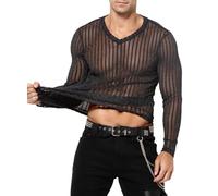 Casey Kevin Maglietta a Maniche Lunghe da Uomo, con Muscolo Trasparente, con Scollo a V, A1-Nero., S