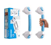 Casgee 2 maniglie per doccia senza fori, 38 cm, per anziani, con ventosa fino a 110 kg, maniglia per vasca da bagno con allarme di aspirazione, maniglia portatile per doccia, WC, senza scivolo, blu