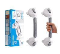 Casgee 2 maniglie per doccia senza fori, 38 cm, per anziani, con ventosa fino a 110 kg, maniglia per vasca da bagno con allarme di aspirazione, maniglia portatile per doccia, WC, senza scivolo, grigio