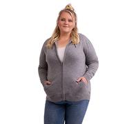 CASH-MERE.CH Felpa con cappuccio da donna in 100% cashmere di grandi dimensioni, con cappuccio con chiusura lampo, 2 fili, taglie forti, grigio., 4XL