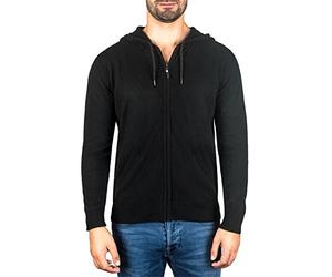 CASH-MERE.CH Pullover | Felpa con Cappuccio con Cerniera da Uomo 100% Cachemire (Nero, M)