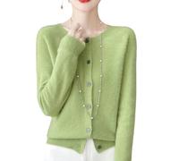 Cashmere Cardigan, Cashmere Sweaters for Women, Crew Neck Long Sleeve Soft Warm Cardigans Sweater (Small,Fruit Green)