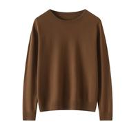 Cashmere Jumper for Women,Soft Lightweight Winter Jumper - Solid Color，Cotton Crewneck Sweater(Camel,L)