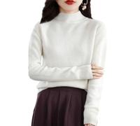 Cashmere Sweaters for Women, 2024 New Cashmere Long Sleeve Soft Pullover Sweater (L,A-White)