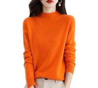 Cashmere Sweaters for Women, 2024 New Cashmere Long Sleeve Soft Pullover Sweater (M,A-Orange)