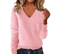 Cashmere Sweaters for Women, Trendy Cozy Soft V Neck Sweater Warm Long Sleeve Pullover Oversized Knit Tunic Shirts