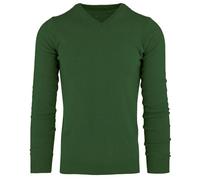 Cashmere Zone-Maglione Uomo Collo a V Pullover Invernale Manica Lunga Morbido e Caldo in 5% Cashmere Blend 25% Lana, 30% Viscosa e 40% Poliamide (XL, Verde Bosco)