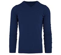 Cashmere Zone-Maglione Uomo Collo a V Pullover Invernale Manica Lunga Morbido e Caldo in 5% Cashmere Blend 25% Lana, 30% Viscosa e 40% Poliamide (XXL, Blu)