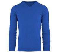 Cashmere Zone-Maglione Uomo Collo a V Pullover Invernale Manica Lunga Morbido e Caldo in 5% Cashmere Blend 25% Lana, 30% Viscosa e 40% Poliamide (M, Blu Elettrico)