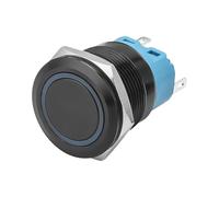 CashMuch Interruttore a pulsante momentaneo in metallo da 22 mm, con anello LED, impermeabile IP66 e IK09, per pannelli di controllo da 12-24 V, macchinari, barche (nero)