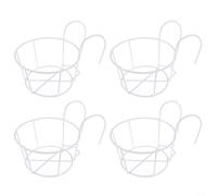CashMuch Set di 4 portavasi rotondi da appendere, in ferro battuto, robusto supporto per piante con doppi ganci, per giardino, recinzione, balcone, decorazione (bianco)
