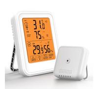 CashMuch Wther Ck, termometro di trasmissione con grande display digitale, monitor di umidità della temperatura interna ed esterna, design impermeabile, per giardino domestico, bianco/nero con