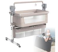 Cashwise Culla elettrica per Neonati, Lettino a Dondolo da Comodino, Culla Regolabile, Culla a Dondolo Pieghevole, Culla Regolabile da Comodino con Materasso, Cestino portaoggetti e zanzariera,Khaki