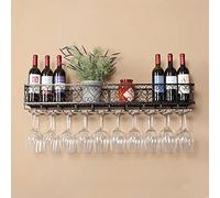 Casier à Vin, Casier à vin mural Porte-bouteille de vin ， Étagères en verre pour verres à pied suspendus Bar à la maison Étagère de rangement en fer en métal noir Restaurant Cuisine Organisateur flottant (Taille : 80x25cm(32x10inch))