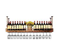 Casier à Vin, Casiers À Vin, Hauteur Réglable, Porte-Bouteille De Vin Suspendu Monté Au Plafond, Porte-Verre À Vin En Fer Métal Gobelet Verres À Pied Étagère, pour Bars, Restaurants, Cuisines/Marron/80Cm
