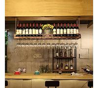 Casier à Vin, Casiers À Vin, Porte-Bouteille De Vin Suspendu Monté Au Plafond, Hauteur Réglable, Porte-Verre À Vin En Fer Métal Gobelet Verres À Pied Étagère, pour Bars, Restaurants, Cuisines/Marron/80Cm