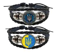 Casiler Bracciale in Pelle Multistrato 2 Pezzi Bandiera Ucraina a Tempo Intercambiabile in Pietra di Pietra Bandiera in Pelle in Pelle Gioielli Punk