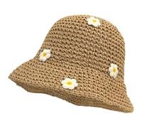 Casiler Cappello a Secchiello in Paglia Intrecciata con Decorazione Floreale, Cappello Pescatore Estivo, Ideale per Proteggersi dal Sole E per Il Tempo Libero All'aperto.