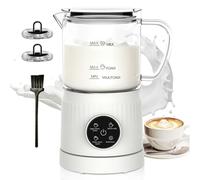 Montalatte elettrico e scaldalatte, 4 in 1, schiumalatte automatico per caldo e freddo, montalatte elettrico in vetro visivo, per caffè, latte, cappuccino, bianco