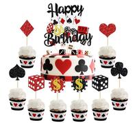Casino Cupcake Toppers,Cupcake Topper Las Vegas,Casinò Giochi Tema Compleanno Decorazione Torta,17 Pezzi poker torta di compleanno decorazioni per torte di casinò decorazioni per torte