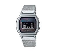 Casio A1000M-1BEF Vintage Iconic Unisex Watch - Mother of Pearl Dial, Stainless Steel Mesh Band, LED Backlight, 3 ATM Water Resistant