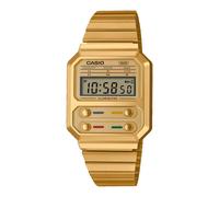Casio A100WEG-9AEF Vintage Digital Watch - Gold Resin Case, Stainless Steel Band