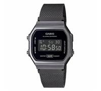 Casio A168WEMB-1BEF Vintage Digital Watch - Black Dial, Black Mesh Bracelet