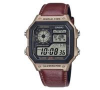 Casio AE-1200WHL-5A | Retro Digital World Time Watch | Pelle marrone | 100M WR