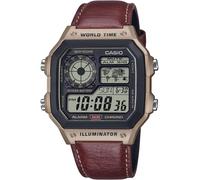 Casio Collection - Orologio Uomo Al Quarzo Sportivo Cinturino In Pelle Marrone Cassa In Resina Quadrante Digitale Nero - AE-1200WHL-5AVEF