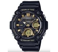 Casio AEQ-120W-9AVDF Men's Analog-Digital Watch - Black Resin Band, Gold Dial