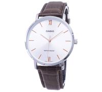 Casio MTP-VT01L-7B2 Men's Minimalistic Silver Dial Brown Leather Band Analog Watch