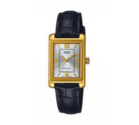 Casio Collection LTP-1234PGL-7A2EF Women's Analog Quartz Watch - Gold-Tone Case, Black Leather Strap