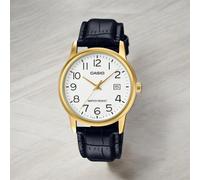 CASIO MTP-V002GL-7B2UDF OROLOGIO UOMO PELLE NERO DATA DORATO 38mm SOTTOCOSTO