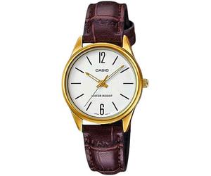 Casio Collection - Orologio donna al quarzo Classico cinturino in Pelle Marrone cassa in Ottone display analogico bianco - LTP-V005GL-7B
