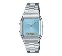 Casio Collection - Orologio unisex al quarzo Classico cinturino in Acciaio INOX Grigio cassa in Resina display analogico verde - AQ-230A-2A1