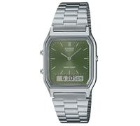 Casio Collection - Orologio Unisex Al Quarzo Classico Cinturino In Acciaio Inox Grigio Cassa In Resina Quadrante Analogico-digitale Verde - AQ-230A-3AMQYES
