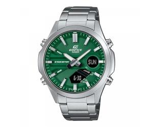 Casio Edifice - Orologio Da Polso Da Uomo Al Quarzo Casual Bracciale E Cassa In Acciaio Inox Di Colore Grigio Quadrante Analogico-digitale Verde - EFV-C120D-3AEF
