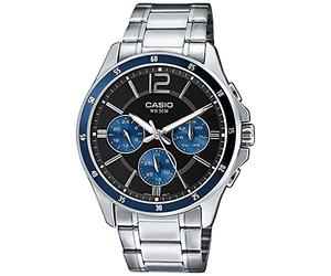 Casio Enticer Orologio analogico da uomo con quadrante nero, Argento, Catena