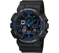 Casio G-SHOCK GA-100-1A2ER Men's Analog-Digital Watch - Black Resin Band, Blue Accents, 200M Water Resistance