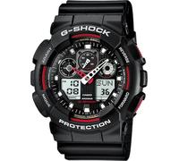 Casio G-SHOCK GA-100-1A4ER Men's Analog-Digital Watch - Black Resin Band with Red Accents, 200M Water Resistance