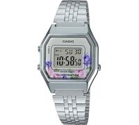 Casio LA-680WA-4C Orologio digitale argento cinturino in acciaio | Design con quadrante floreale, retroilluminazione, resistente all'acqua